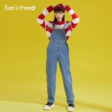 Женские джинсовые комбинезоны, длинные штаны, женские потертые джинсы с карманами, базовые повседневные прямые брюки