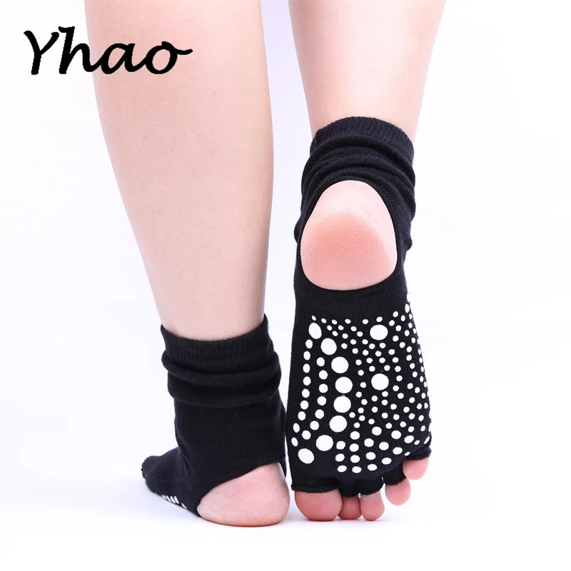 High Quality Women Yoga socks Open Toes Anti Slip Ankle Grip Bare Heel Pilates Fitness Sox