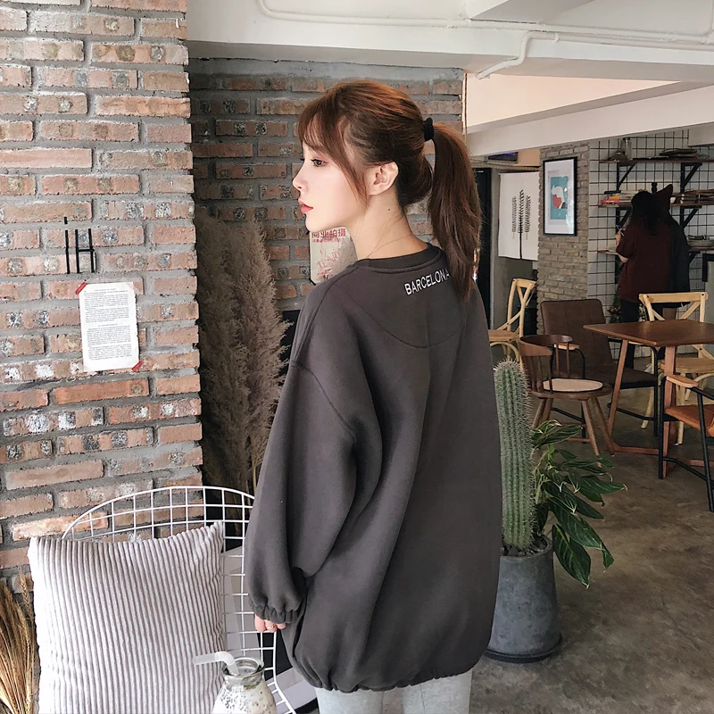 

Autumn Winter Sweatshirt Women Long Sleeve Pullover Femme Plus Velvet Harajuku 2018 New Sweatshirts Loose Warm Pullover clothes