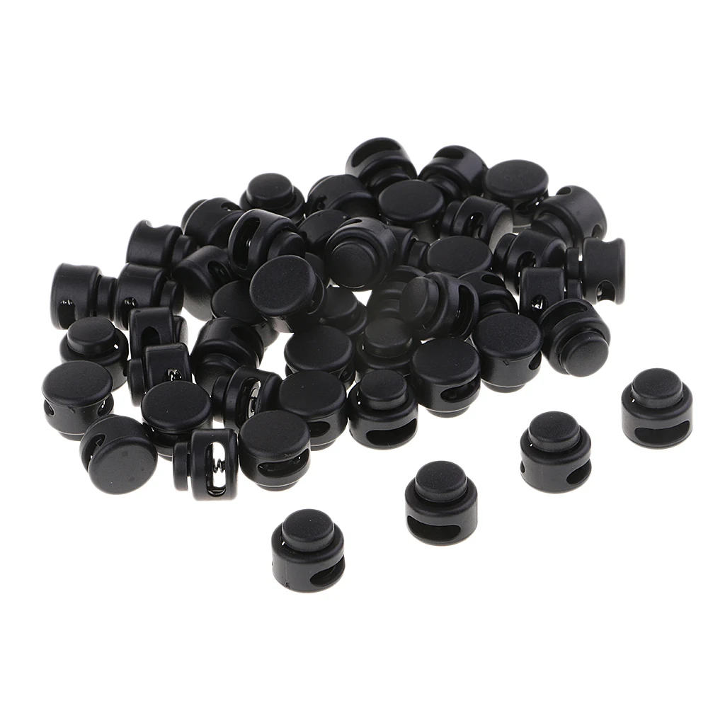 50 Pieces Plastic Toggle Spring Clasp Stops Double Holes String Cord Locks 13mm