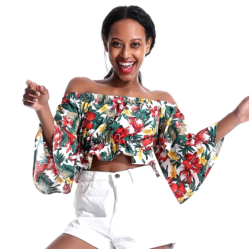 

2019 New Women Blouses And Shirts Streetwear For Sexy Ladies Girl Chiffon Casual Style Off Shoulder Floral Printed Drop Ship