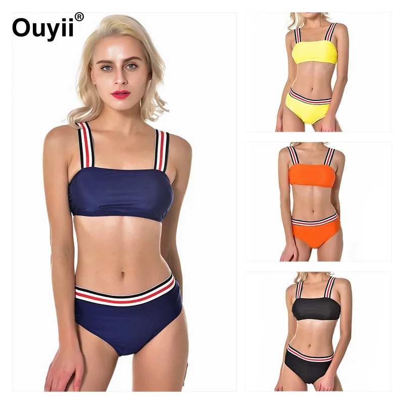 

2019 New Bikini Split Suit Set Color Strip Sexy Split Swimsuit Sports Style Women's Swimwear Summer New Bikini