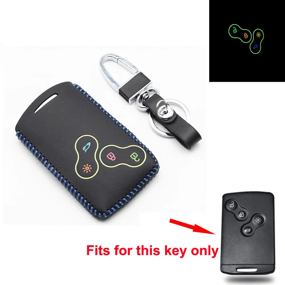 

BBQ@FUKA Leather Car Remote Key Holder Cover Case with keyChain Night Glow 4Button Fit For Renault Megane Koleos