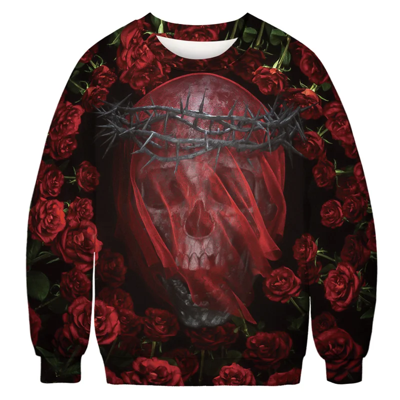 

Halloween Horror Character Head 3D Digital Print Long Sleeve Round Neck Pullover Large Size Loose Tops Couple Sweatshirt