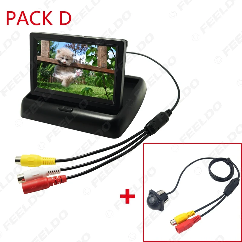 FEELDO 4," складной TFT lcd Автомобильный монитор заднего вида с резервной камерой заднего вида видео системы 2,4G беспроводной и прикуриватель