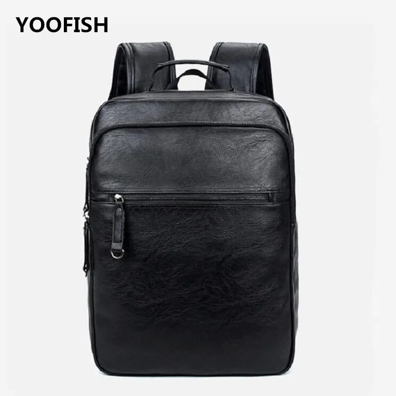 

YOOFISH Brand Preppy Style PU Leather School Backpack Bag For College Simple Design Men Casual Daypacks mochila male New