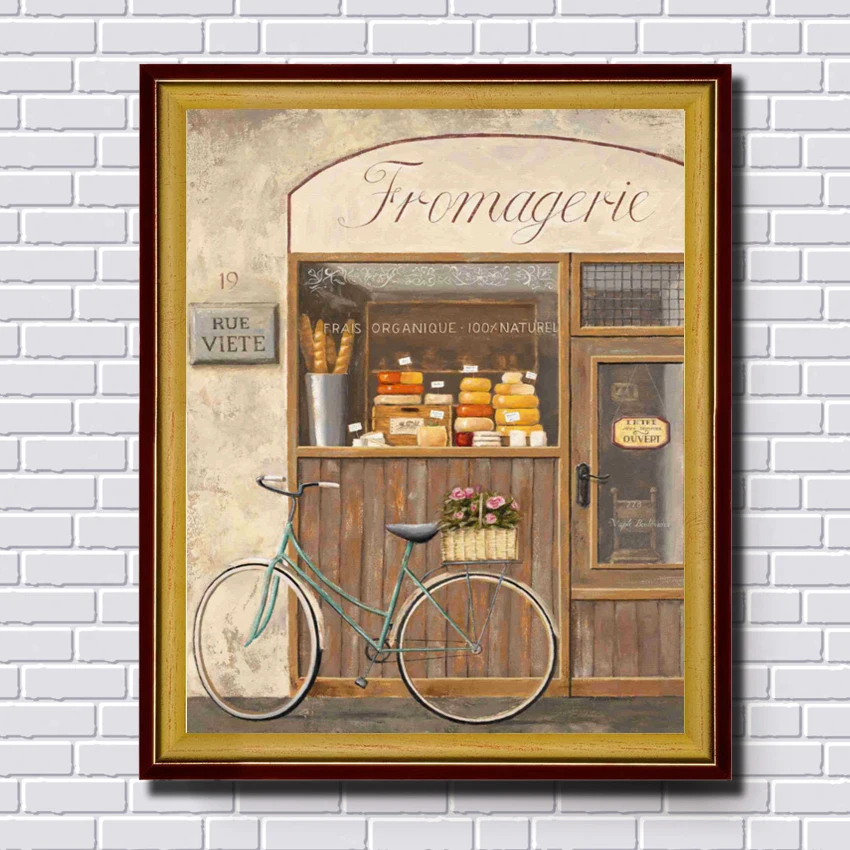 pastoral bicycle flower bakery scenery canvas printings oil painting printed on canvas home room wall art decoration picture