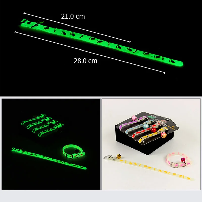 Ошейники для кошек Pet светящийся в темноте воротники хромированный колокольчик воротники Сияющий колокольчик воротники стеклянные бусины Подвески кв Колокольчик для кошки ошейники для кошки