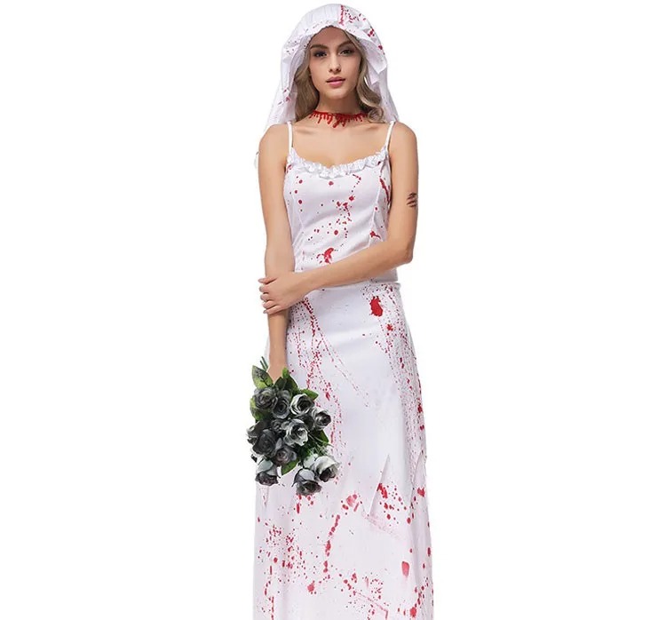 Костюмы для Пурима на Хэллоуин для женщин белая кровь зомби Труп невесты Costume& Cosplay платье жуткий, пугающий Одежда для взрослых женщин