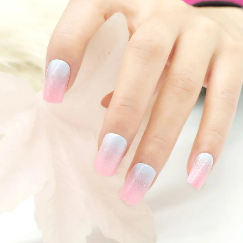 24 шт розовые синие градиентные накладные ногти, искусственные ногти средней длины, кончики для дизайна ногтей, полное покрытие, накладные маникюрные инструменты для маникюра, принадлежности для ногтей