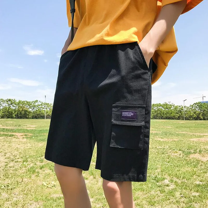 Мужские шорты со множеством карманов, летние свободные Бриджи на молнии, цвета хаки, серый, большие размеры, короткие штаны, повседневные хлопковые черные длинные мужские шорты-Карго