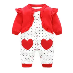 2018 новые осенние детские комбинезоны модные красные хлопковые длинные рукава с принтом оленя Новорожденные Одежда для девочек и мальчиков