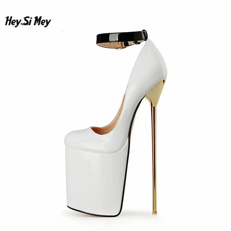 

HSM Plus:40-47 48 49 50 zapatos mujer Round Toe pumps cosplay Stiletto Platform 22cm ultra high Thin heels Ankle strap red Shoes