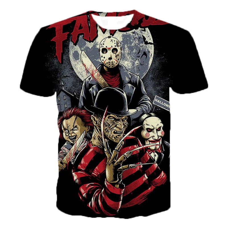 

Freddy Jason Murderers Personality T Shirts Horror Movies 3D Printed T Shirts Men Women Fashion Short Sleeve Plus Size T Shirts