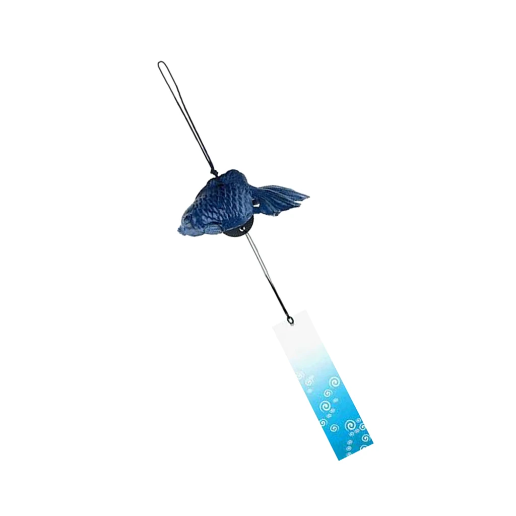 Japanese Goldfish Furin Windchime Cast Iron Temple Garden Home Decor Blue