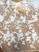 One yard Luxury 3D Beaed Lace Fabric in Off White , Scalloped Bridal Dress Wedding Gown Lace Fabric , Haute Couture Fabric