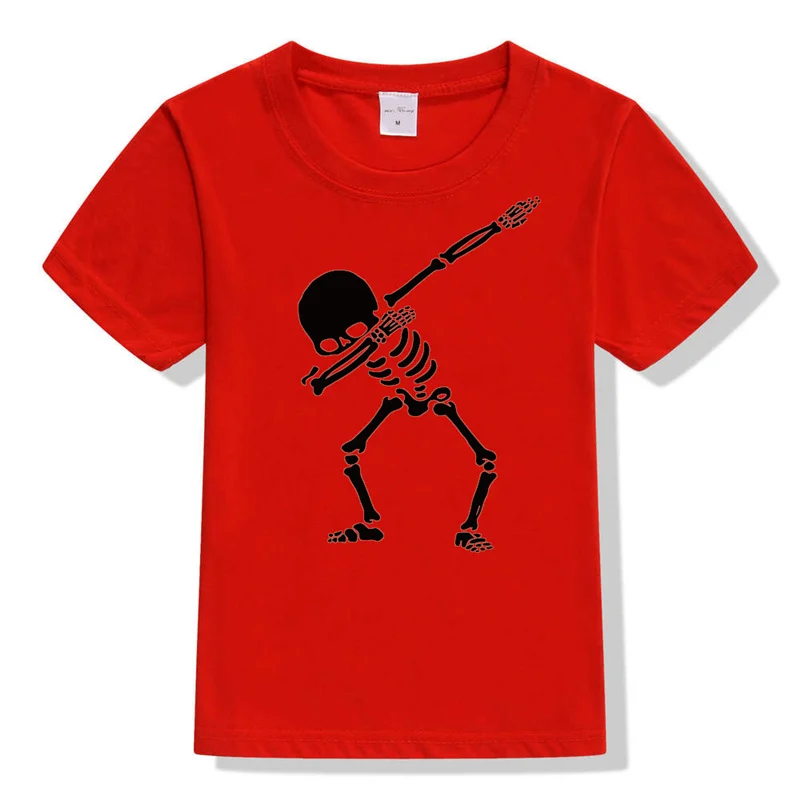 Детская футболка с оранжевым черепом в стиле хип-хоп с вытирающим скелетом футболки в стиле панк Детские футболки для мальчиков и девочек с забавным черепом Новая летняя одежда - Цвет: 12