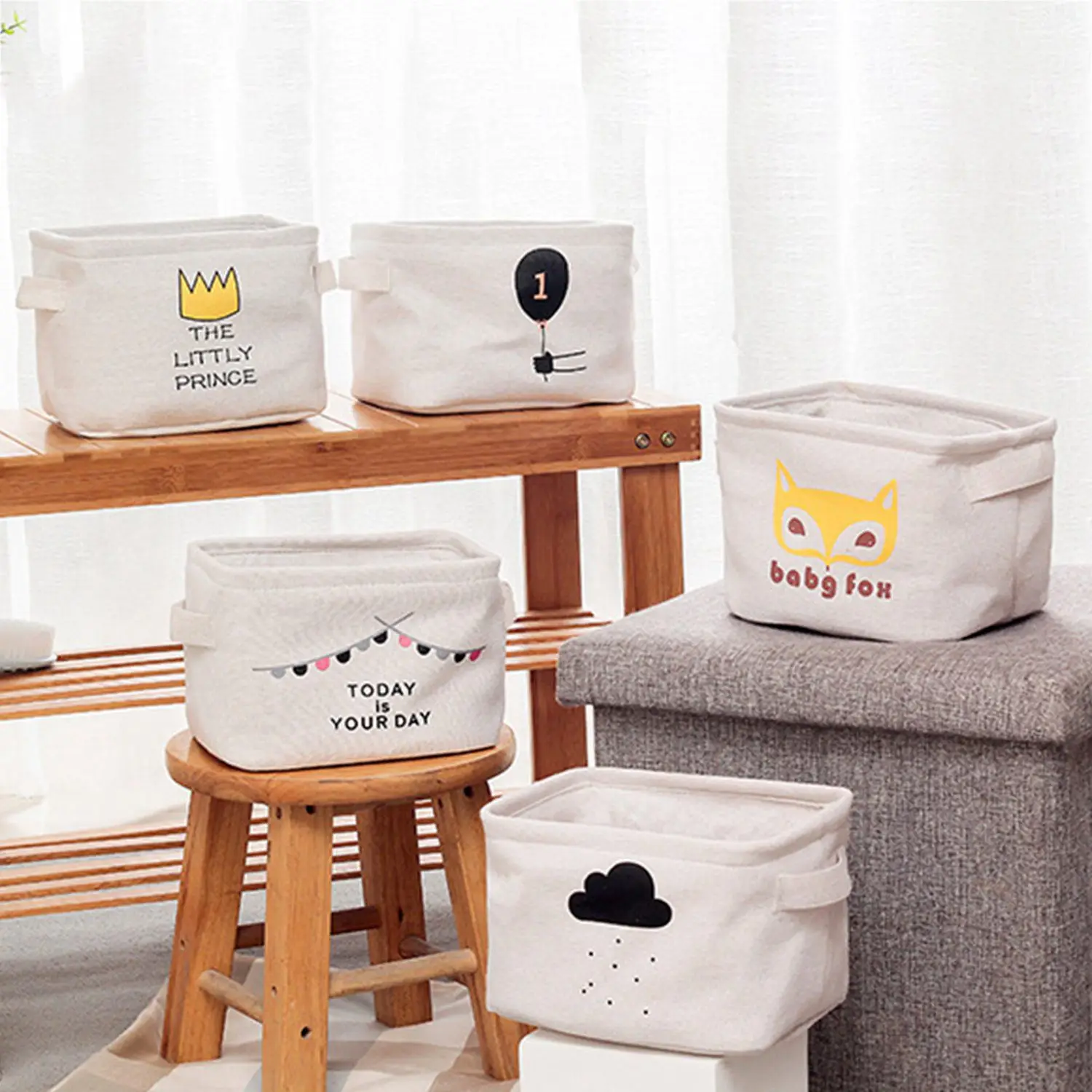 

Cotton Linen Sundries Organizer 1 PC Cartoon Cosmetic Case Toy Storage Barrel Storage Box Cloth Storage Basket