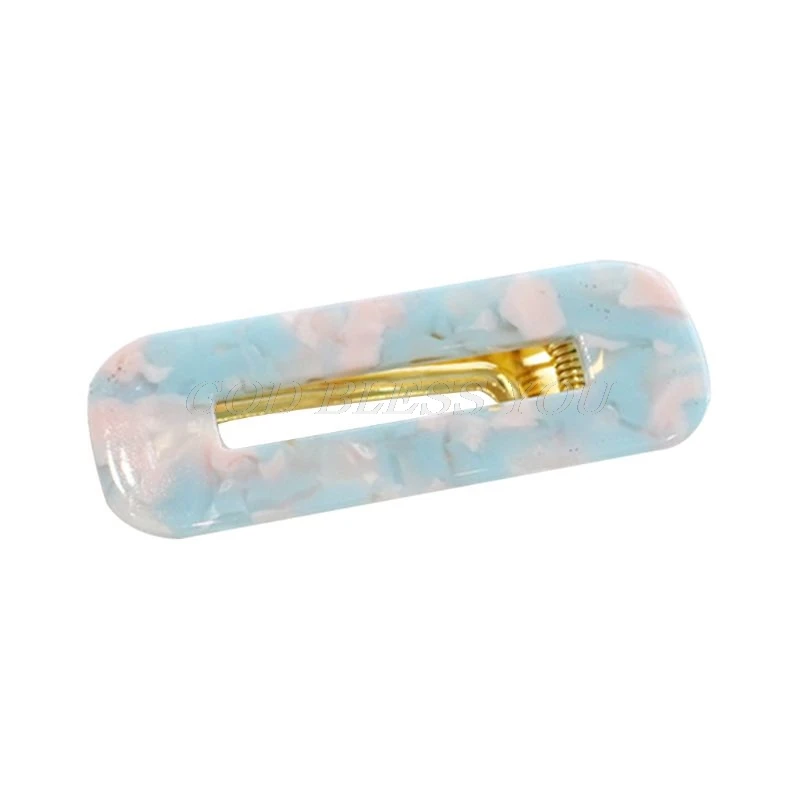 Women Girls Japanese Style Side Hair Clip Hollow Geometric Water Drop Shape Duckbill Hairgrips Colored Marble Textured Printed