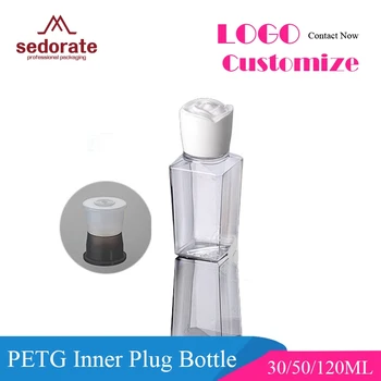 

Sedorate 50 pcs/Lot 30ML 50ML 120ML PETG Lotion Dew Clear Bottle With Inner Plug Luxury Rose Flower White Lids Bottle XMET30