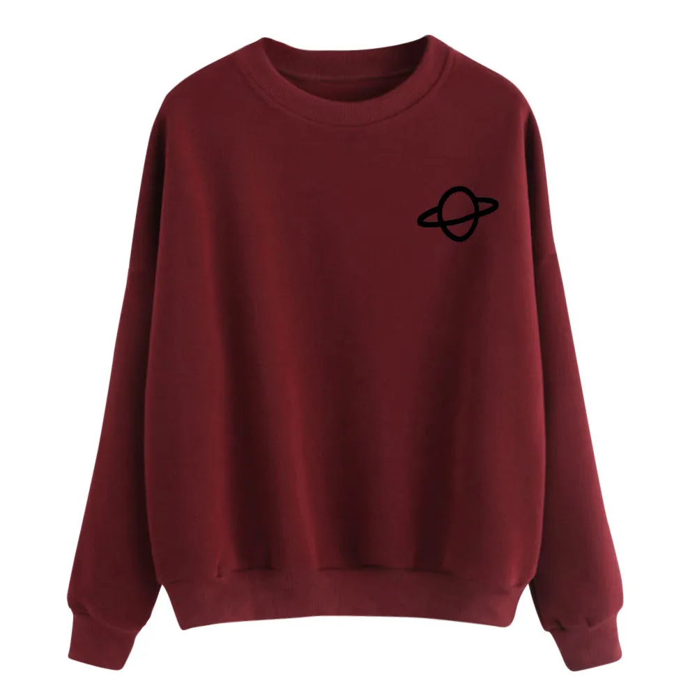 

Women Casual wine red Planet print sweatshirt spring Autumn high quality Plus Size Winter Coat streetwear clothes blusas tumblr