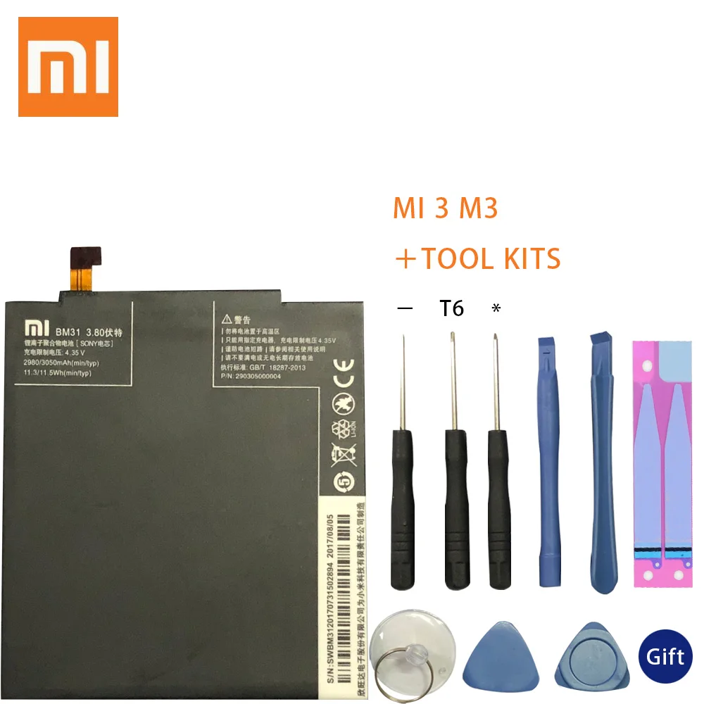 

Xiao mi Original Replacement Battery BM31 For Xiaomi Mi 3 Cellphone Battery 3050mAh High Capacity Rechargeable