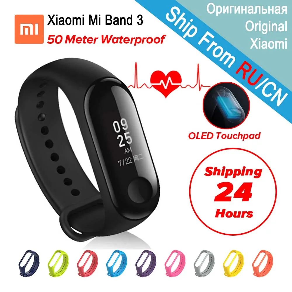 

Original Xiaomi Mi Band 3 Fitness Tracker Heart Rate Monitor 0.78'' OLED Display Touchpad Bluetooth 4.2 Miband 3 For Android IOS