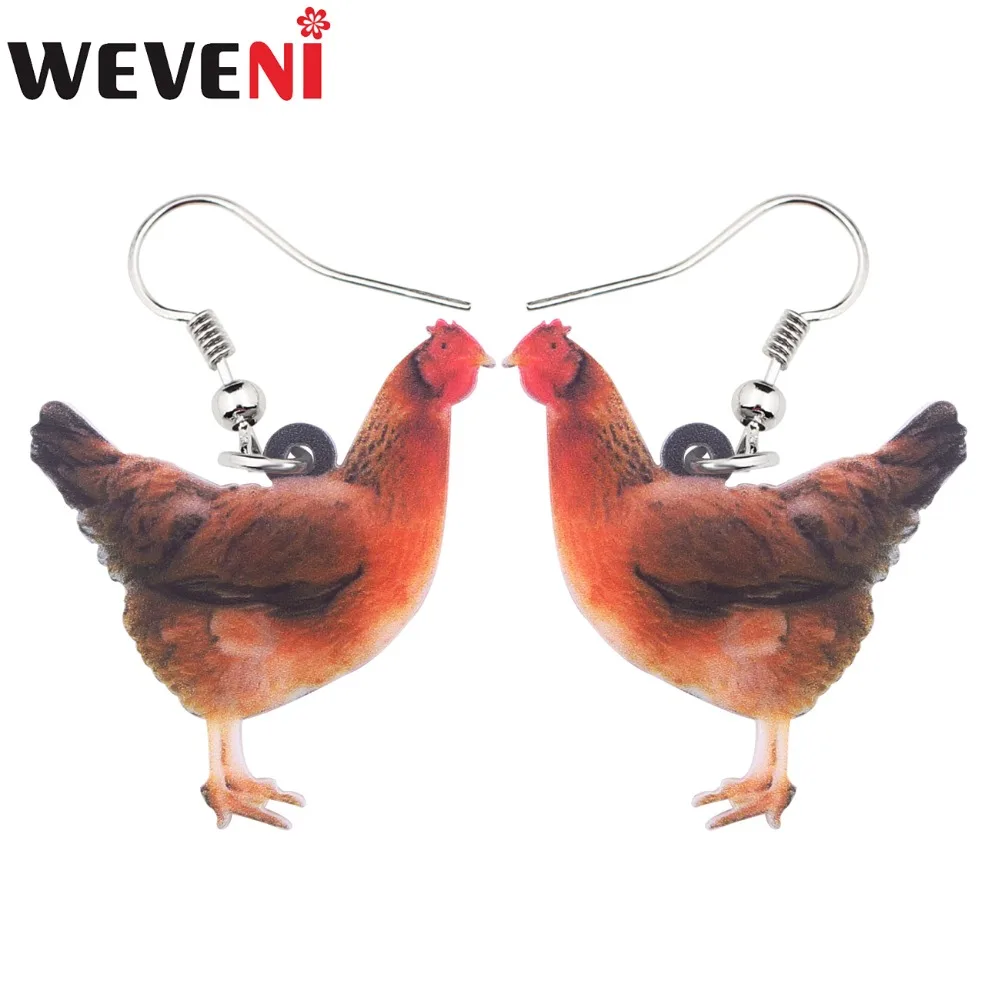 

WEVENI Acrylic Floral Chicken Hen Earrings New Long Drop Dangle Farm Animal Jewelry For Girls Women Female Bijoux Gift Dropship