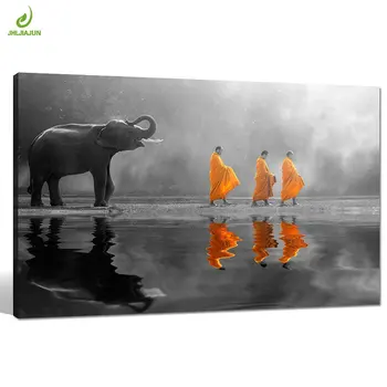 

JHLJIAJUN Modular Canvas Painting Monk Yellow Frock Alms Round Zen Painting Pictures Home Wall Decoration For Living Room Decor