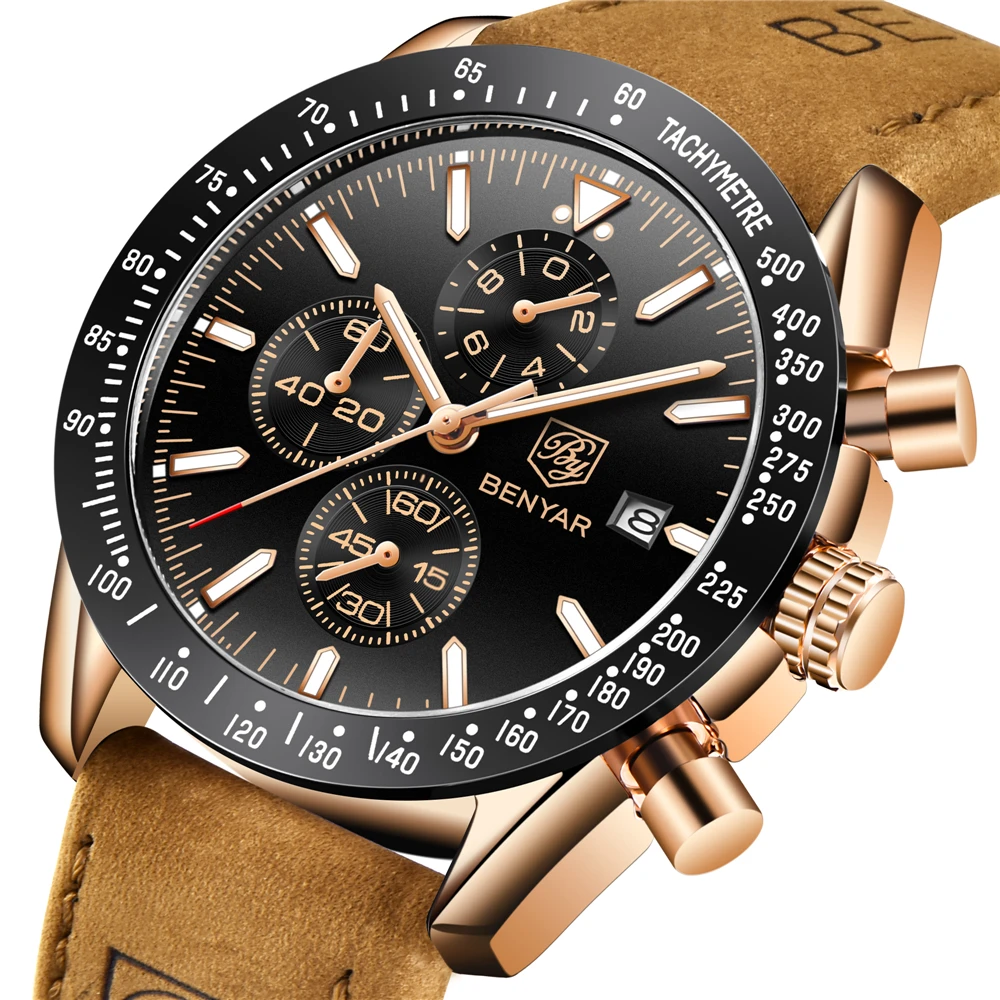 

2018 Watch Men Luxury Brand BENYAR Mens Blue Watches Silicone Band Wrist Watches Men's Chronograph Watch Male Relogio Masculino