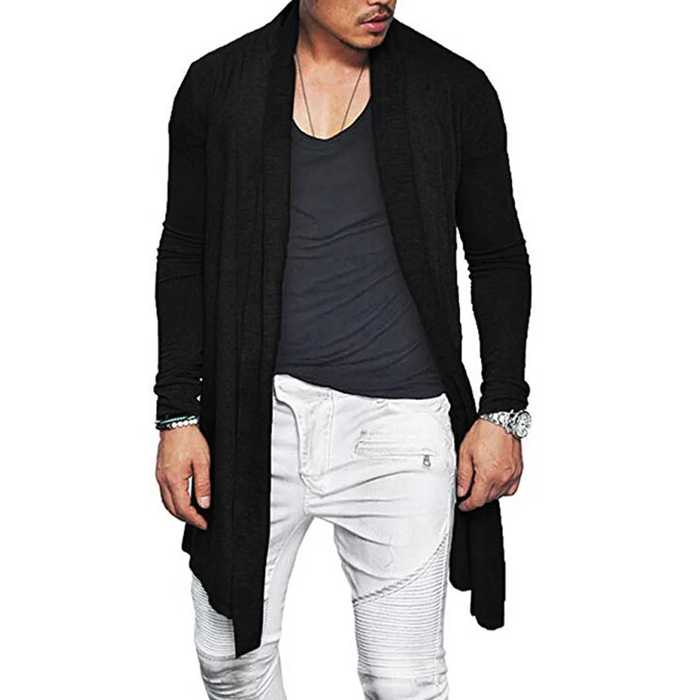 

2019 New Men's Long Cardigans Outerwear Autumn Slim Fit Cotton Blend Cardigan Tops Male Black Gray Casual Long Sleeve Cardigan