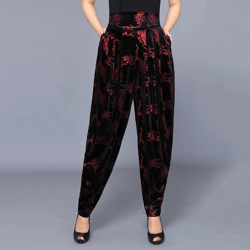 

Autumn and winter plus size loose loose radish pants wide leg pants women velor trousers printing autumn trousers Harlan pants
