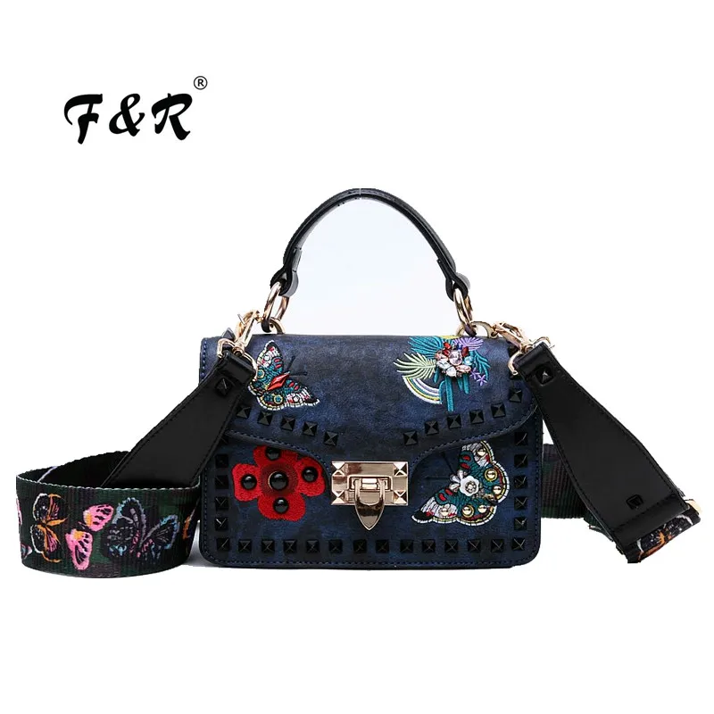 Brand Butterfly with Wide Strap and Rivet Decorated Bolsa Rivet  Women Shoulder Bag Crossbody Bags  Embroidery Handbags louis GG