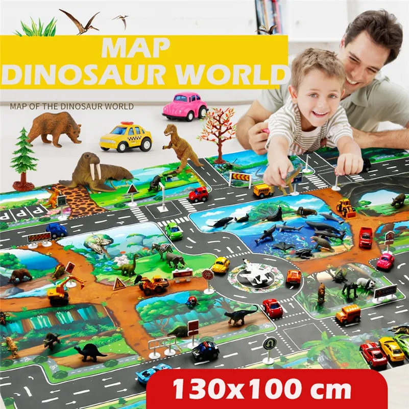 

Kids Rug Developing Kids Play Mat Dinosaur World Parking Map Game Scene Map Educational Toys DropShipping gifts A1