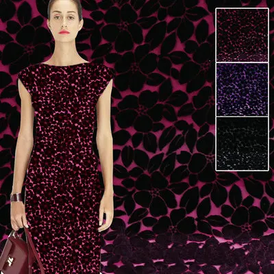 Черный/Фиолетовый/винные листья выгорания шелковый бархат ткань для Шелкового велюра платье - Цвет: Wine