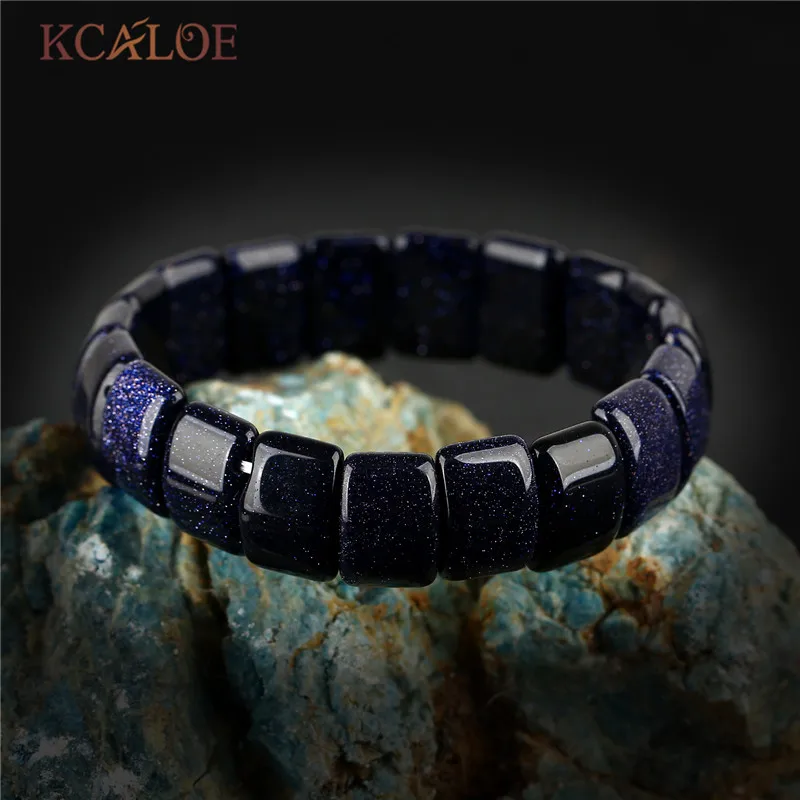 Kopen KCALOE Stretch Steen Charm Armbanden Vrouwen Mannen Vierkante Natuurlijke Blauw Zand Steen Armband Chakra Bangle Vintage Accessoires