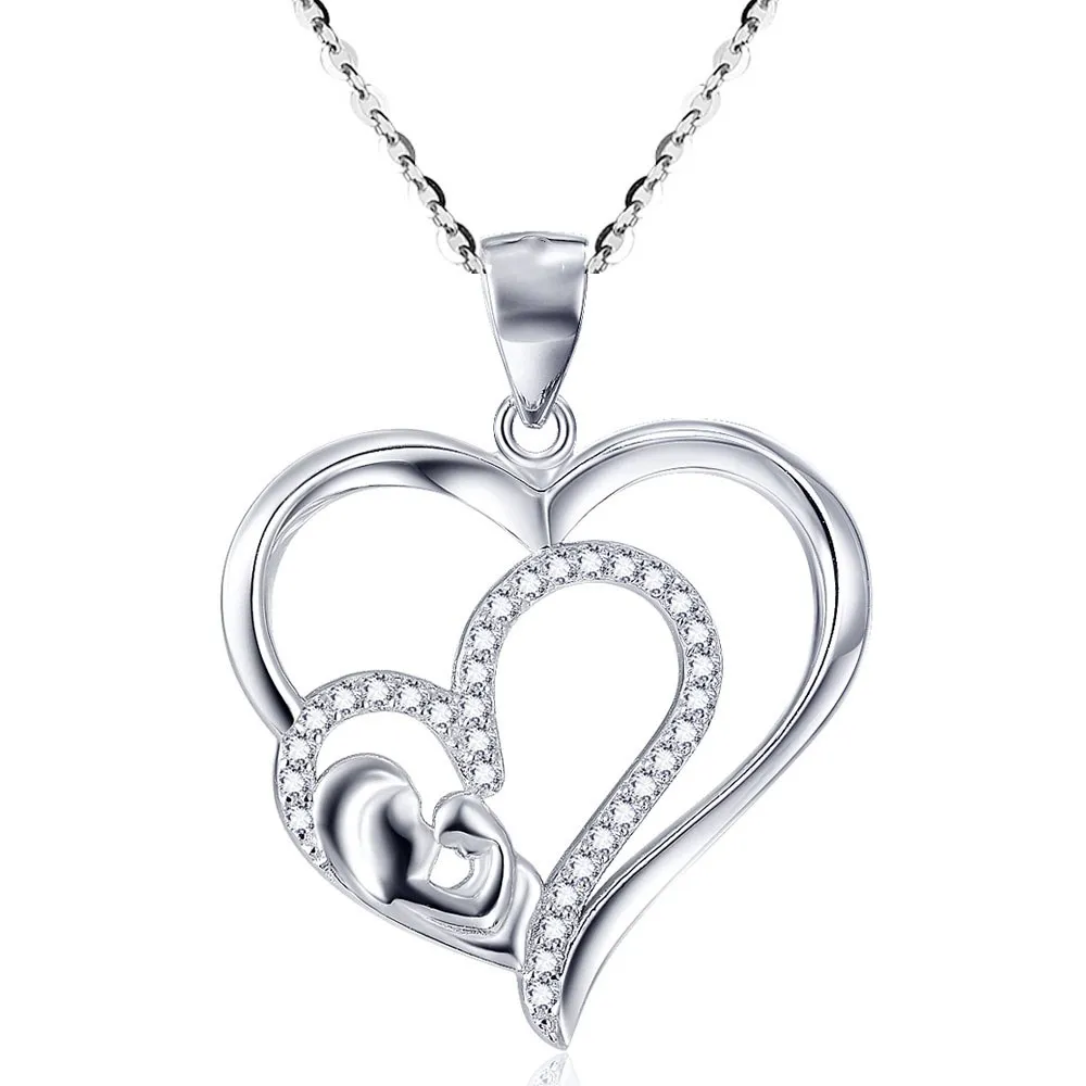 Fashion Mother's Day Necklace Crystal Heart Pendants Necklaces Mother ...