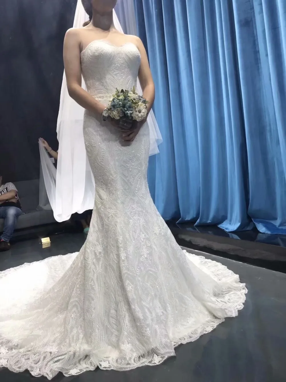 Erosebridal 3D кружево Русалка свадебное платье 2019 ручной работы жемчуг пояс с Часовня Поезд реальное изображение индивидуальный заказ