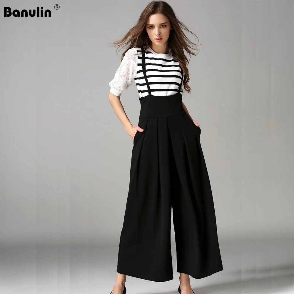 Femmes pantalons à jambes larges avec sangle 2017 été cheville-longueur lâche pantalon femme Euro Style taille haute dames pantalon plafones Mujer
