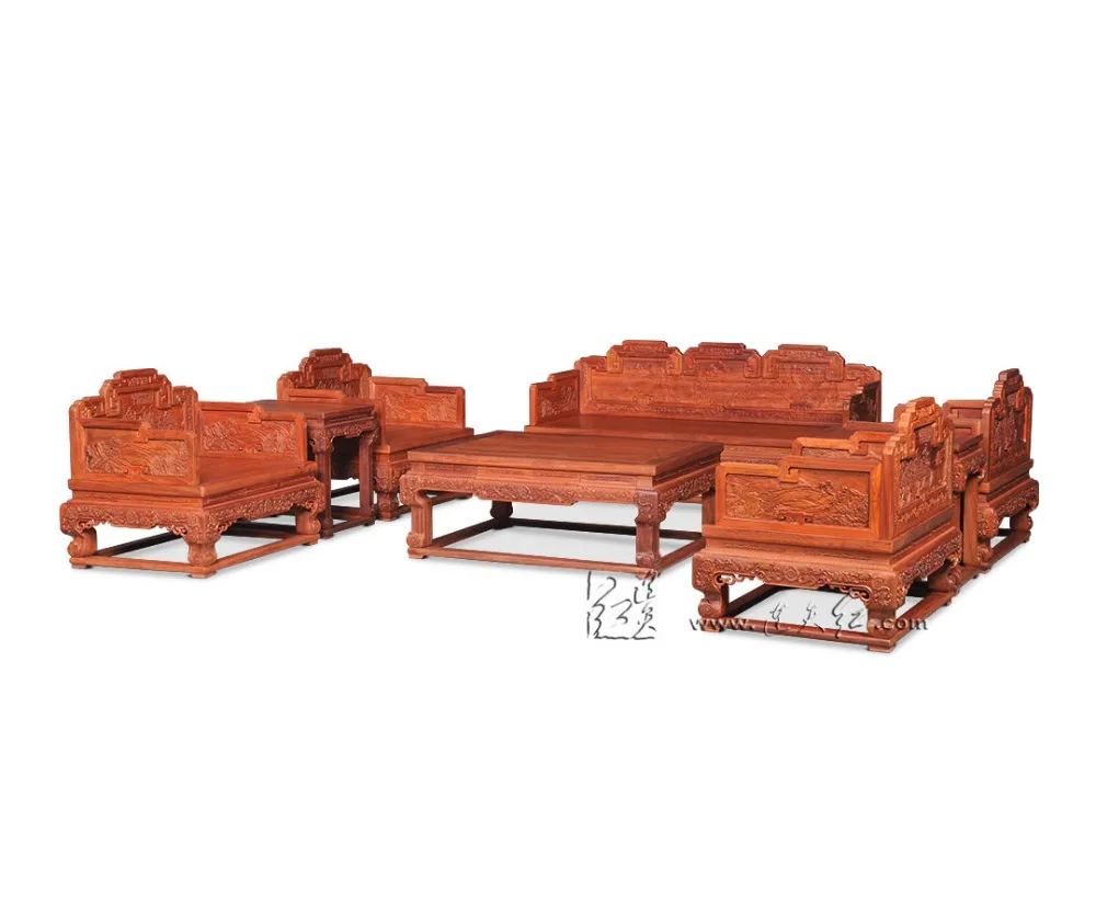 Chinese Royal Rosewood Furniture Sofa Bed Set 1+2+3 Seats Triple Chair Solid Wood Tea Table Set Classical Antique Luxury Carving Chinese Royal Rosewood Furniture Sofa Bed Set 1+2+3 Seats Triple Chair Solid Wood Tea Table Set Classical Antique Luxury Carving