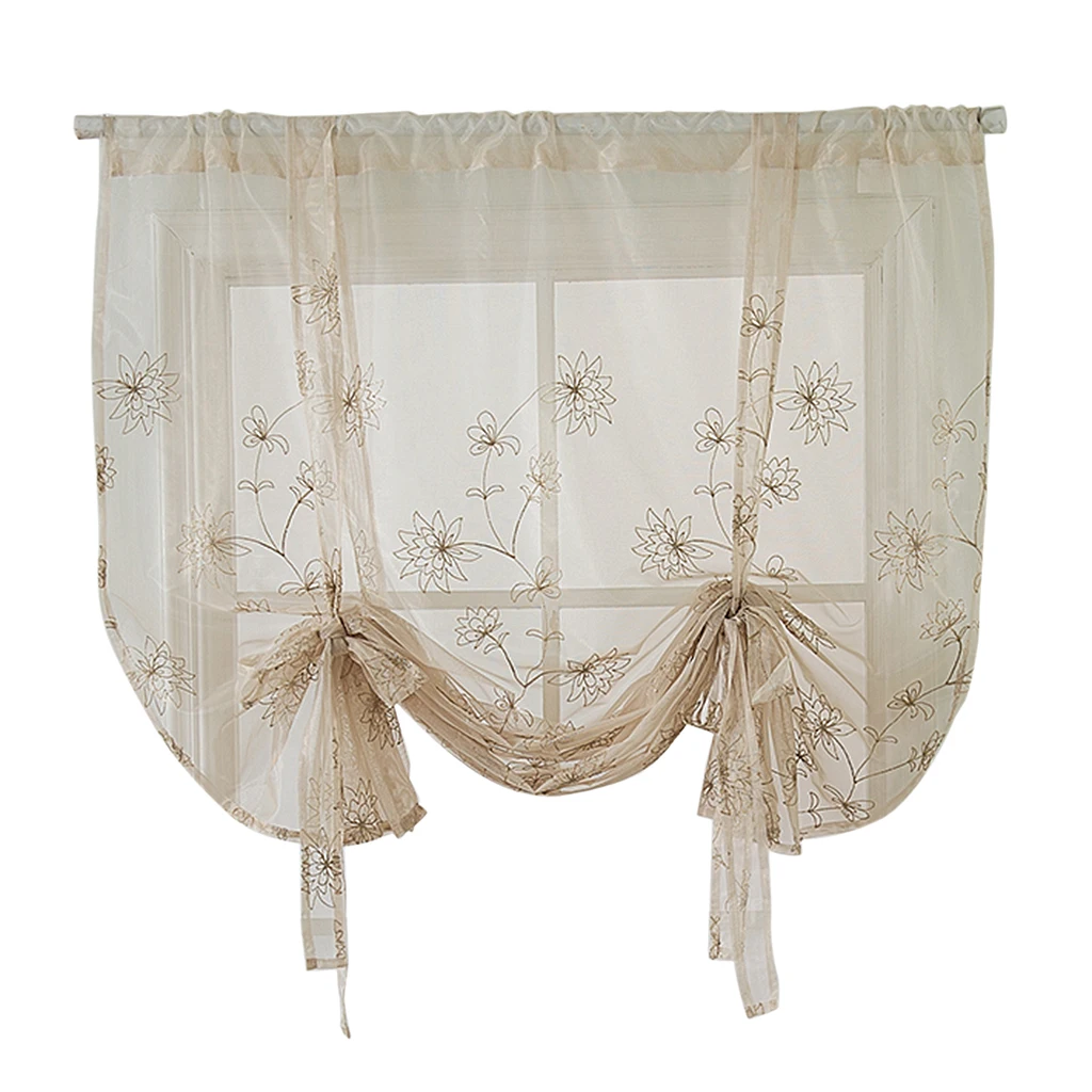 Embroidery Adjustable Tie-Up Curtain Shades Balloon Curtains for Kitchen Bathroom Small Window 46inch Wide x 63inch High