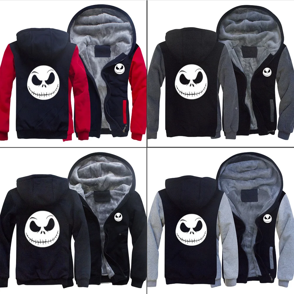 

The Nightmare Before Christmas Jack Skellington Zip Sweatshirts Winter Thicken Hoodies Casual Jacket Tops Coat Men's Clothing