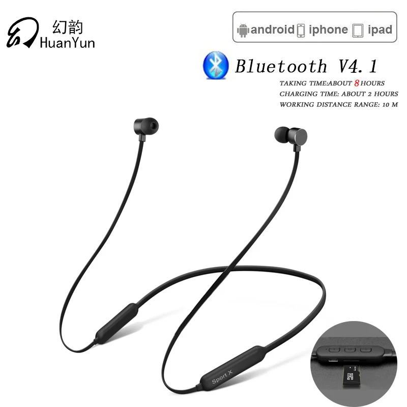 Беспроводные Bluetooth наушники с TF слотом для карт шейным браслетом спортивные