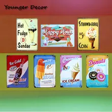 Американский мороженое Ретро табличка ледяной колы поп пончики плакат Настенный декор для бара торт конфеты магазин старинные металлические жестяные знаки YA086