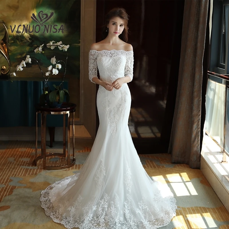 VLNUO NISA High Quality White Lace Mermaid Wedding Dress ...