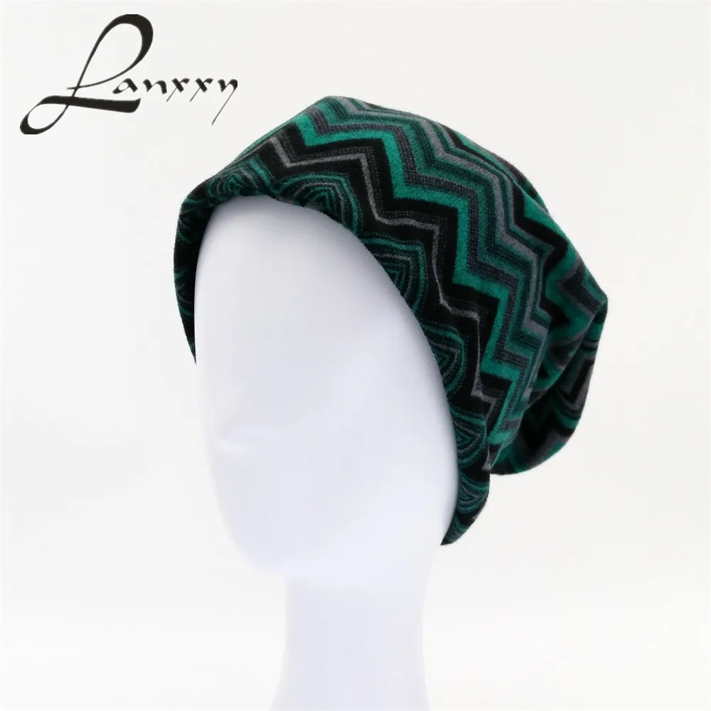 

Lanxxy Striped Knitted Hat Scarf Women Beanies Winter Hats Gorro Skull Fashion Toucas Ears Wamer Bonnet Caps for Women