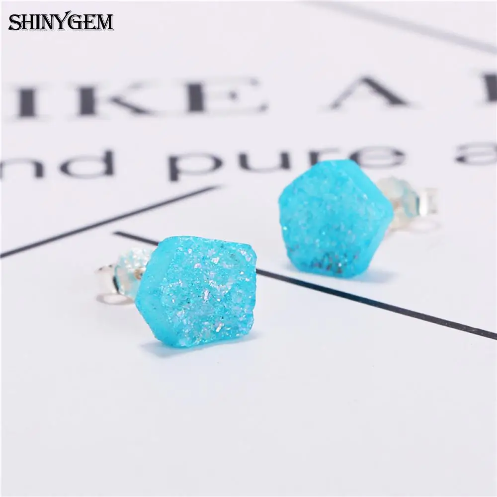 ShinyGem модные геометрические серьги синие/красные/зеленые натуральные серьги со стразами 925 стерлингового серебра серьги-гвоздики для женщин
