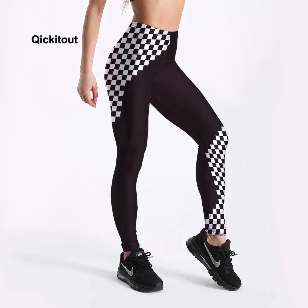 Qickitout Summer Style in Women Leggings Black&White Contrast Color Design Leggings Mid Waist Pants Slim Trousers Drop Shipping