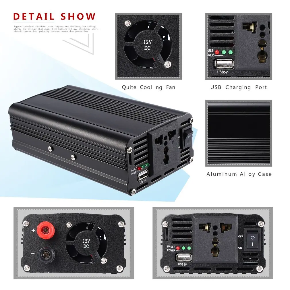 1500 W Алюминий сплав DC12V для AC110V автомобиля Мощность преобразователь трансформатор