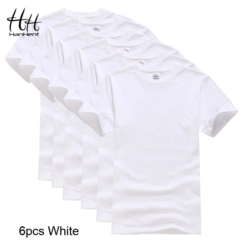 HanHent 6-pack Футболка мужская хлопок Круглый вырез короткий рукав Базовая футболка пустой Повседневный Топ мужские майки простые футболки делового стиля - Цвет: 6pcs White